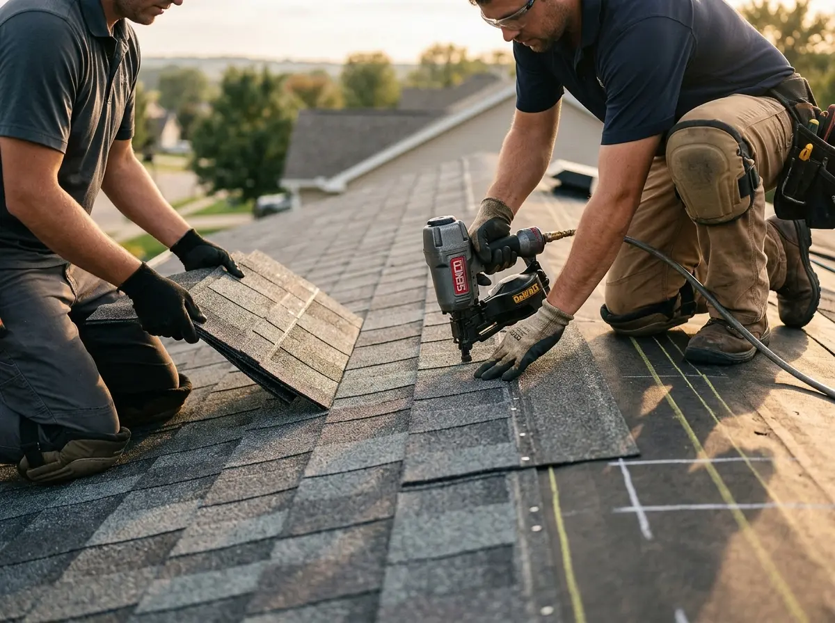 Professional roofer working on a residential roof in Lemon Hill